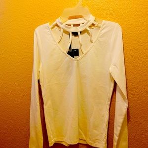 BeBe Long Sleeve High Neck Cut-Out Sexy Top